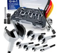 FALKENWALD Coffret Foret Forstner 12 pcs Ø 10-40 mm - Mèche Forstner Bois | Lot de foret forstner 10 à 40 mm avec butées, adaptateur SDS-Plus et rallonge - meches forstner pour charnière
