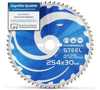 FALKENWALD ® lame de scie 254 x 30 mm, idéale pour l'acier, lame de scie circulaire 254 x 30, compatible avec les scies plongeantes et circulaires de Bosch & Makita, lame de scie métallique