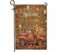 Fall Fox Drapeaux verticaux pour jardin avant cour arrière 30,5 x 45,7 cm double face pour extérieur, ferme d'automne camion rustique, petits drapeaux de pelouse, récolte agricole vintage, décoration