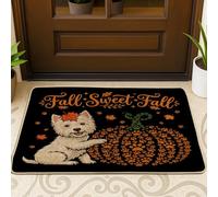 Fall Westie Paillasson d'extérieur ultra fin avec empreintes de pieds de chien et citrouille Noir 73,6 x 43,2 cm