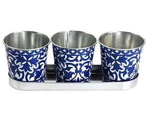 Fallen Fruits Pots décoratifs sur Plateau, idéal pour Les Herbes, métal, Bleu et Blanc, Taille Unique