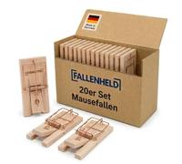 FALLENHELD Tapettes à Souris Bois, Lot de 20 - Grand Format Pro | Sans poison ni chimie · Fabriqué en Allemagne · Hêtre massif et fil d'acier · Prêt à l'emploi · 20 pièces