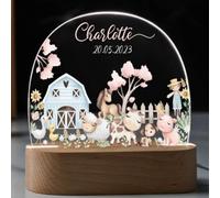 Fallover Cadeau Bébé Personnalisé avec Prénom Date, Cadeau Naissance Fille Original, Idee Veilleuse Fille de Bapteme Nouveau né, Lampe Bebe Personnalisé Lampe Chevet Enfant, Deco Chambre Bebe Fille