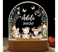 Fallover Veilleuse Bébé Personnalisé Prénom & Date, Idée Cadeau Original Bapteme & Noël, Déco Chambre Enfant, Lampe Style 23