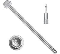 FALSKT 50PCS Vis Autoforeuse Metal avec Rondelle d'étanchéité 6,3 x 100 mm | Vis Autoforeuse Inox 410 pour Metal, Bac Acier, Toiture avec 1 Douilles Hexagonales