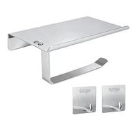 FALSKT Porte Papier Toilette avec Étagère avec Crochets Adhésifs Acier Inoxydable Dérouleur Papier Toilette Porte Rouleau Papier Toilette Porte Papier WC avec Vis Argent pour Salle de Bain Chrome