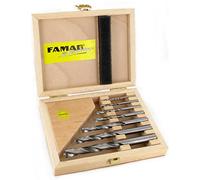 Famag 1593.507 Jeu de 7 forets hélicoïdaux en bois dans une boîte en bois 3, 4, 5, 6, 8, 10 et 12 mm