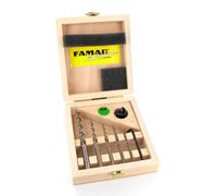 FAMAG Ensemble Foret Et Fraise A Noyer Vario90 6 Pièces Ø3-8mm Coffret Bois