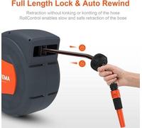 Famanu : Bobine automatique pour tuyau d'arrosage, rotative à 180°, fixable au mur - Tuyau de 25 mètres