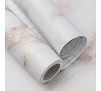 Famanu : Film adhésif imitation marbre - Film décoratif pour meubles - PVC imitation granit mat - Blanc et or - 60 x 300 cm