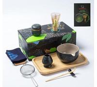 Famanu Matcha Théière avec plateau - Ensemble d'accessoires pour le thé matcha japonais - Bois noir O1