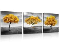 Famanu : Tableau mural représentant un arbre, couleur jaune - Art moderne pour salon, chambre, cuisine, salle à manger et bureau
