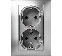 Famatel 6516505069 Double prise secteur 16 A 250 V aluminium 9225, multicolore