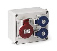 FAMATEL - Boîtier étanche IP44 | 2 prises 2P+TTL avec 16A et 250V | 1 prise 3P+T avec 16A et 380V | Rouge et Bleu