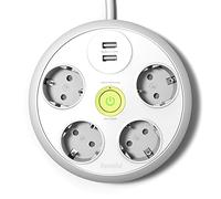 FAMATEL Multiprise Ronde 4 Prises + 2 Prises USB + Interrupteur | Câble de 3 m | avec TT | 16 A | 250 V | Blanc | Prise USB à Charge Rapide | Protection Contre Les surtensions