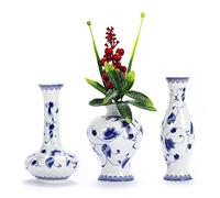Fambe Lot de 3 vases classiques en porcelaine - Bleu et blanc, petits vases en céramique pour bureau à domicile, étagère, dessus de table, décoration d'armoire
