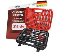 FAMEX 555-50 Jeu de 219 douilles - Tous les outils en acier au chrome vanadium - Jeu d'outils de haute qualité - Coffret à cliquet, boîte à douilles, 12,5 mm (1/2"), 10 mm (3/8") 6,3 mm (1/4")