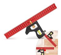 Famgee Équerre de 300 mm réglable à combinaison de 45°/90° Angle carré de marquage à la main Outil de charpentier multi-angles Règle de mesure Ingénieur Jauge de marquage avec niveau à bulle pour le