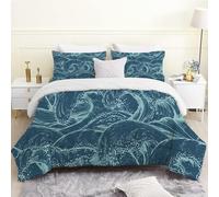FamHarbor Couette 240x260 Bleu, Couette Imprimée Japonais Vagues pour 2 Personnes, Couette 4 Saisons Legere Chaude, Couette sans Housse Réversible Douce Lavable, Couette Anti-acariens
