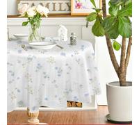 FamHarbor Floral Bleu Nappe Ronde Anti Tache et Imperméable, Nappe Table Ronde Plante, Nappes Polyester Blanc 160x160cm, Résistante et Lavable pour Fête, Cuisine, Salon et Jardin -AAa14
