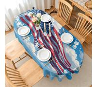 FamHarbor Nappe Ovale Drapeau Américain en Lavable Anti-Tache, 160x200cm | Motif Ciel, Nappe Polyester pour Cuisine, Salle à Manger, Terrasse, Jardin, Repas Quotidiens et Fêtes