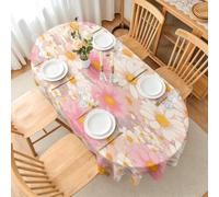 FamHarbor Nappe Ovale Marguerite en Lavable Anti-Tache, 140x200cm | Motif Floral, Nappe Polyester pour Cuisine, Salle à Manger, Terrasse, Jardin, Repas Quotidiens et Fêtes