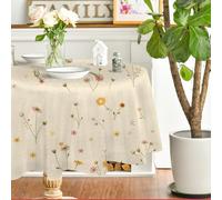 FamHarbor Plante Nappe Ronde Anti Tache et Imperméable, Nappe Table Ronde Fleurs, Nappes Polyester Beige 160x160cm, Résistante et Lavable pour Fête, Cuisine, Salon et Jardin -AAa56