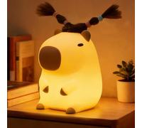 FAMIDUO Veilleuse Capybara avec une perruque, veilleuse enfant en silicone mignonne, intensité réglable/avec minuterie, rechargeable, décoration de chambre d'enfant, cadeau pour garçons et filles