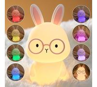 FAMIDUO Veilleuse Enfants Lapin Lampe, Silicone Veilleuse Bébés,Tactile Lumiere d'allaitement Dimmable avec 7 Couleurs, Veilleuses animaux LED Rechargeable Cadeaux pour enfants garçons et filles