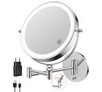 Famihomii 5000mAh Miroir Maquillage Lumineux Rechargeable, 8,7" Double Usage 1X/30X Grossissement, Miroir Grossissant Mural, 3 Températures de Lumière, Réglable en Luminosité, Pivotant 360° (Chrome)