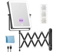 Famihomii 5000mAh Miroir Maquillage Lumineux Rechargeable, 8,7" Double Usage 1X/30X Grossissement, Miroir Grossissant Mural, 3 Températures de Lumière, Réglable en Luminosité, Pivotant 360° (Noir)