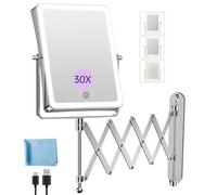 Famihomii 5000mAh Miroir Maquillage Lumineux Rechargeable, 8,7" Double Usage 1X/30X Grossissement, Miroir Grossissant Mural, 3 Températures de Lumière, Réglable en Luminosité, Pivotant 360° (Chrome)