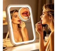 Famihomii Miroir de Maquillage Hollywood 4500 mAh 30X avec éclairage | Miroir de coiffeuse rechargeable avec 96 lumières LED, miroir de table avec lumière tricolore et gradation en continu