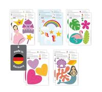 Familienmomente Lot de 2 cartes de fées, 2 licornes, 2 sirènes, 2 flamants roses, 2 cœurs, DIN A5.
