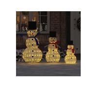 vidaXL Famille de Bonhommes de Neige de Noël 3 pcs Blanc chaud tissu