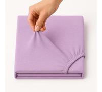 Famille Parure de lit Premium Qualité 100% Coton Jersey Drap-Housse, lit Simple, Lilas