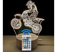 famvacor Lampe de chevet optique 3D illusion motocross pour jeunesse en cadeau, con 16 colores de éclairage et télécommande (Motocross).