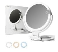 Fancii Miroir de voyage grossissant 10x/1x avec lumières, rechargeable | Miroir de maquillage extra large de 22,9 cm avec éclairage LED, miroir de courtoisie pliable, double face, 3 réglages de