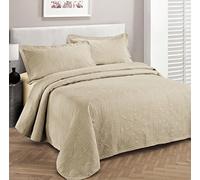 Fancy Collection Couvre-lit de Luxe 3 pièces en Relief Beige uni 300 cm x 270 cm King Size/California King