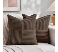 Fancy Homi Lot de 2 Housses de Coussin décoratives carrées en Velours côtelé Doux avec Patchwork, pour décoration intérieure de Style Rustique et bohème, pour canapé, lit, Sofa, Salon, 50 x 50 cm