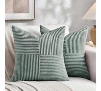 Fancy Homi Lot de 2 Housses de Coussin décoratives carrées en Velours côtelé Doux de Style Rustique et bohème pour canapé-lit, Sofa, décoration d'intérieur, 45 x 45 cm, Gris/Bleu