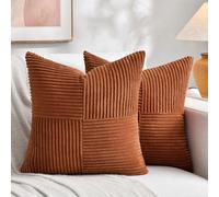 Fancy Homi Lot de 2 Housses de Coussin décoratives de Style bohème en Velours côtelé Doux texturé avec Motif Patchwork Couleur Terre Cuite 45 x 45 cm, Rouille