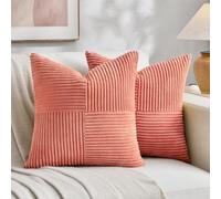 Fancy Homi Lot de 2 Housses de Coussin décoratives pour Salon, canapé, lit, canapé, Ferme Rustique, Style bohème, décoration d'intérieur, en Velours côtelé, Patchwork Corail, 50 x 50 cm, Rouge Corail
