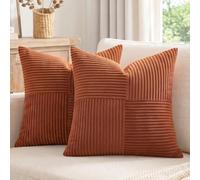 Fancy Homi Lot de 2 Petites Housses de Coussin décoratives pour Salon, canapé, lit, Ferme, décoration d'intérieur, en Velours côtelé Doux, Patchwork, texturé, carré, Terre Cuite, Marron Rouille