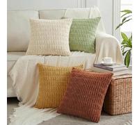 Fancy Homi Lot de 4 housses de coussin décoratives carrées à rayures en velours côtelé doux de style rustique et bohème pour salon, canapé, lit, sofa, décoration intérieure de style ferme rustique, 50