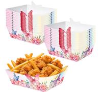 Fancysky 20 Barquette Frites Thème Floral Papillon, Barquette Carton Snacks | Barquette Carton en Forme de Bateau pour Snacks, Frites et Apéritifs, Bol de Fête Bleu Blanc pour Buffet, Barbecue et Soirée