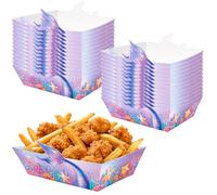 Fancysky 20Pcs Barquette Frites Thème Sirène, Barquette Carton Collations | Barquette Carton en Forme de Bateau pour Snacks, Frites et Apéritifs, Bol de Fête Bleu Blanc pour Buffet, Barbecue et Soirée