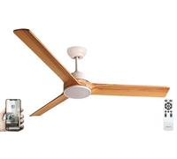 Fanelite - Brasseur d'air 132 cm blanc et bois BALABIO - Moteur DC 35W - Double éclairage LED (inférieur et supérieur) - Télécommande - Wifi - Contrôles vocaux - 3 pales - Très silencieux