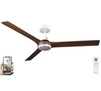 Fanelite - Brasseur d'air 142 cm blanc et bois ARUBA - Moteur DC 35W - Lumière LED 20W dimmable 3 couleurs - Télécommande - Wifi - Contrôles vocaux - 3 pales - Très silencieux