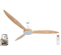 Fanelite - Brasseur d'air 164 cm blanc et bois ZENA - Moteur DC 35W - Lumière LED 20W dimmable 3 couleurs - Télécommande - Wifi - Contrôles vocaux - 3 pales - Très silencieux